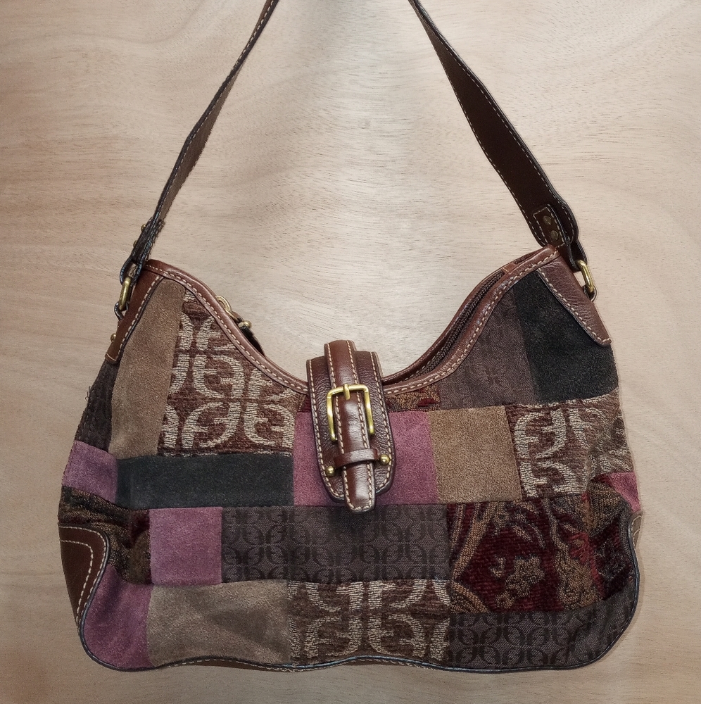Fossil Vintage Leather Patchwork Hobo Shoulder Bag Vintage HandBag Medium.